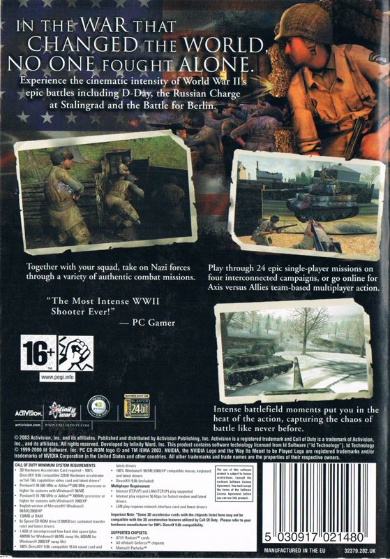 Back Cover for Call of Duty (Windows) (European English release)