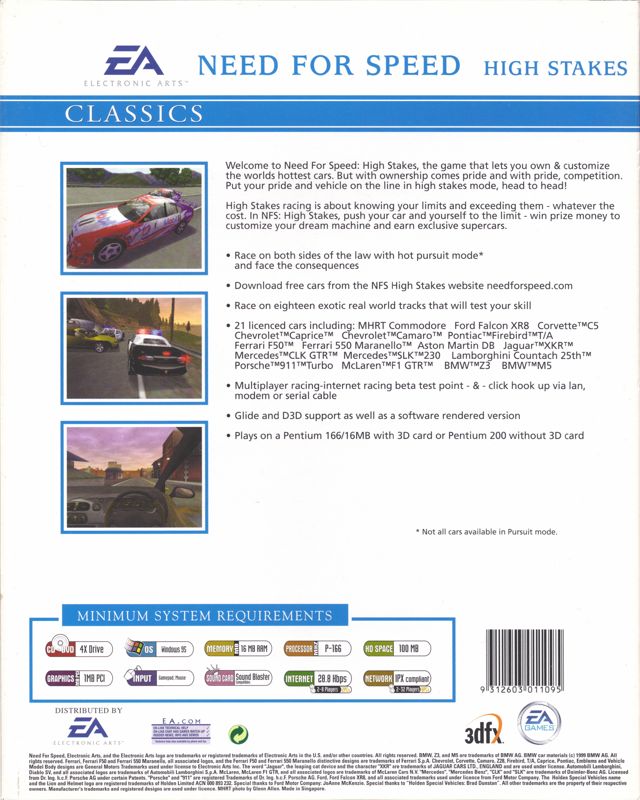 Back Cover for Need for Speed: High Stakes (Windows) (EA Classics release)