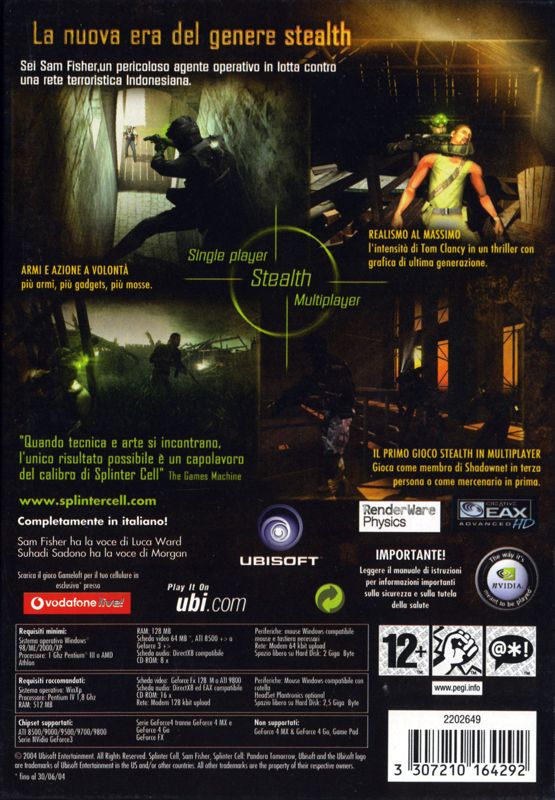 Back Cover for Tom Clancy's Splinter Cell: Pandora Tomorrow (Windows)