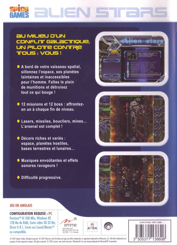 Back Cover for Alien Stars (Windows) (Spicy Games release (Emme 2007))