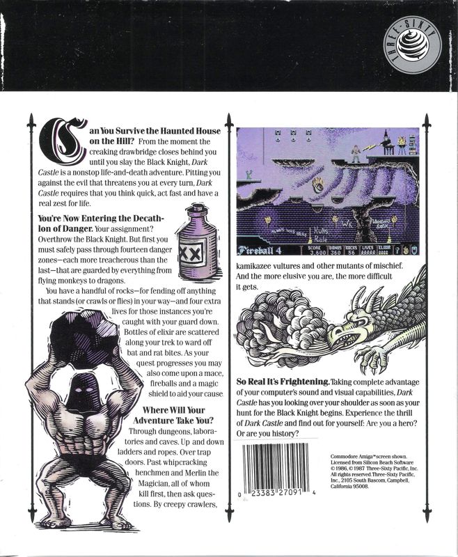 Back Cover for Dark Castle (DOS) (Re-release (5,25''))