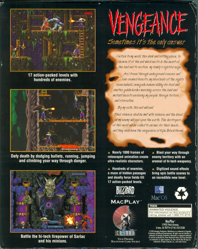 Back Cover for Blackthorne (Macintosh)