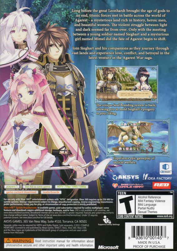 Other for Record of Agarest War Zero (Limited Edition) (Xbox 360): Keep Case - Back