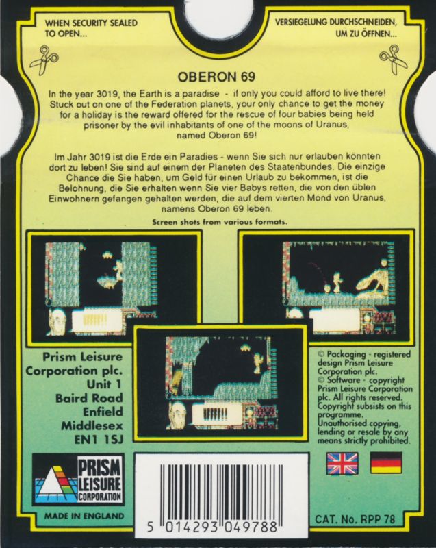 Back Cover for Oberon 69 (DOS) (The 16-bit Pocket Power Collection release)