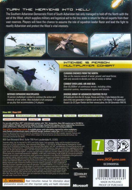 Back Cover for JASF: Jane's Advanced Strike Fighters (Xbox 360)