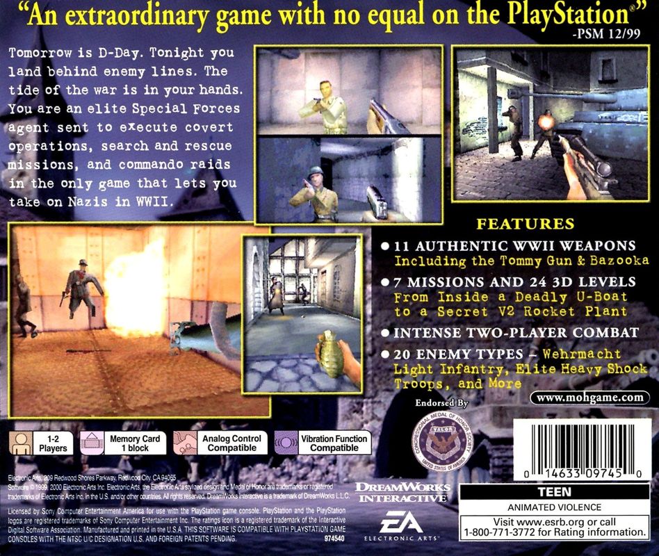 Back Cover for Medal of Honor (PlayStation) (Greatest Hits release)
