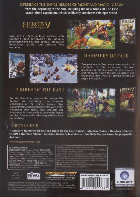 Back Cover for Heroes of Might and Magic V: Gold Edition (Windows) (Super Hits Edition)