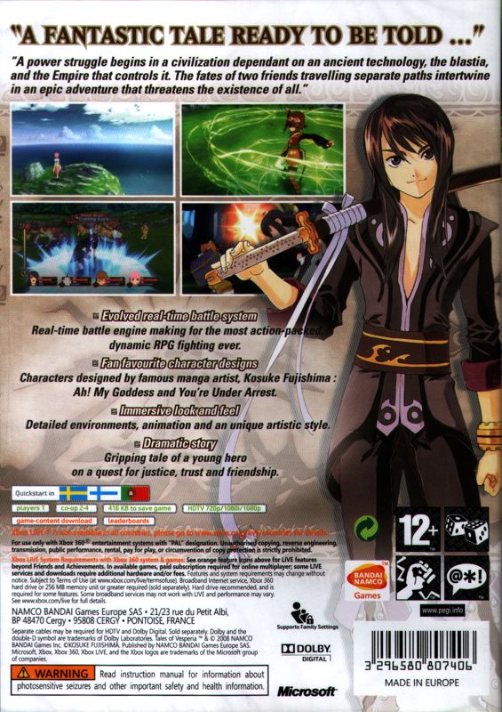 Back Cover for Tales of Vesperia (Xbox 360)