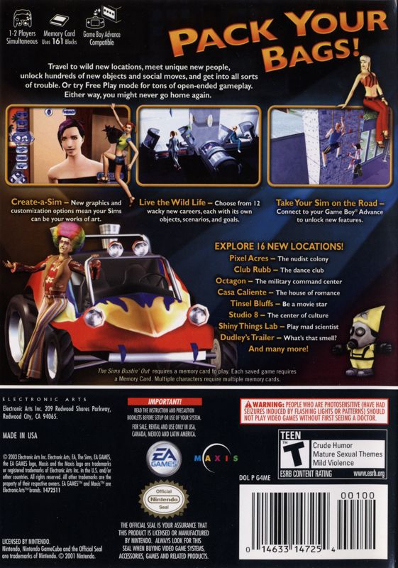 Back Cover for The Sims: Bustin' Out (GameCube)