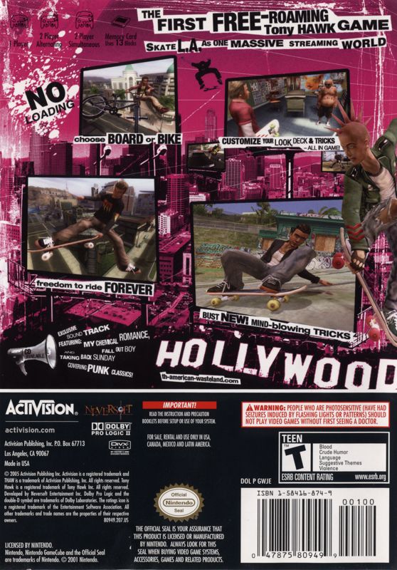 Back Cover for Tony Hawk's American Wasteland (GameCube) (Player's Choice release)