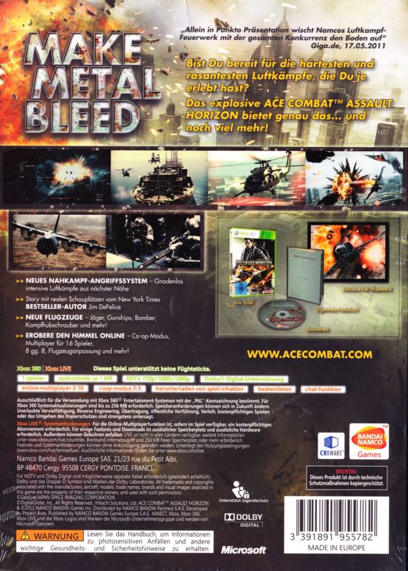 Back Cover for Ace Combat: Assault Horizon (Limited Edition) (Xbox 360)