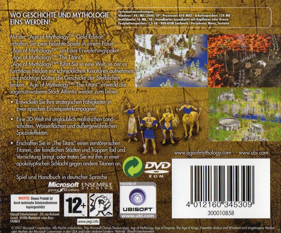 Back Cover for Age of Mythology: Gold Edition (Windows) (Software Pyramide release)