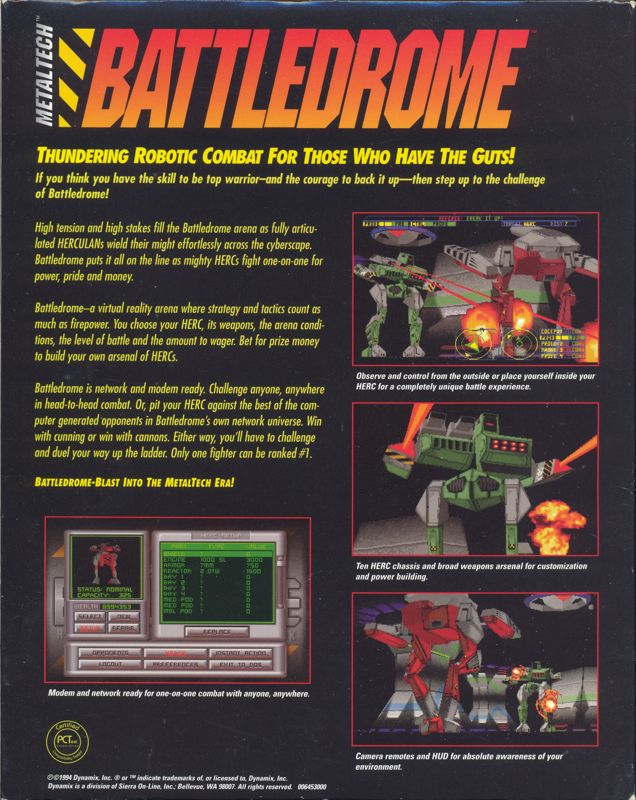 Back Cover for Metaltech: Battledrome (DOS) (CD-ROM release)