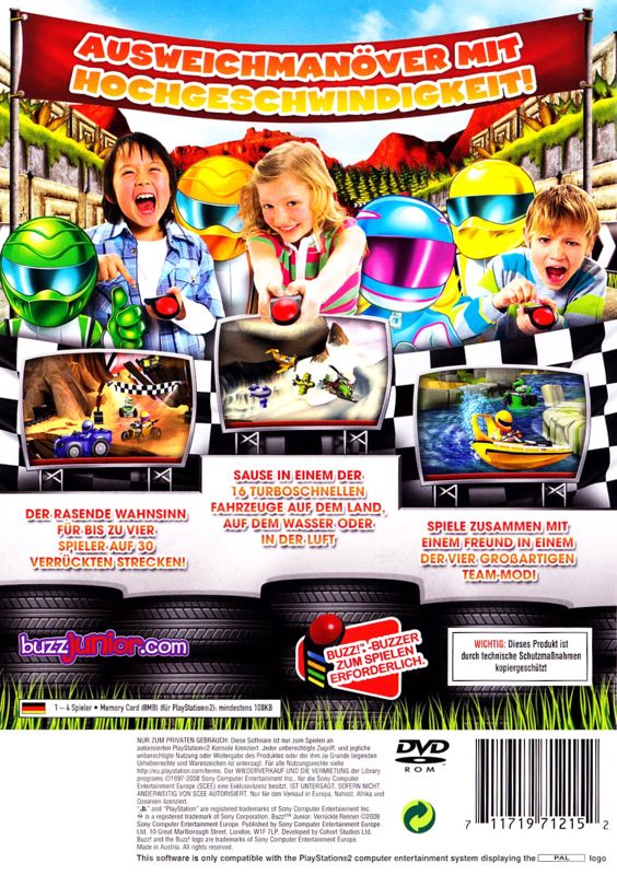 Back Cover for Buzz! Junior: Ace Racers (PlayStation 2)