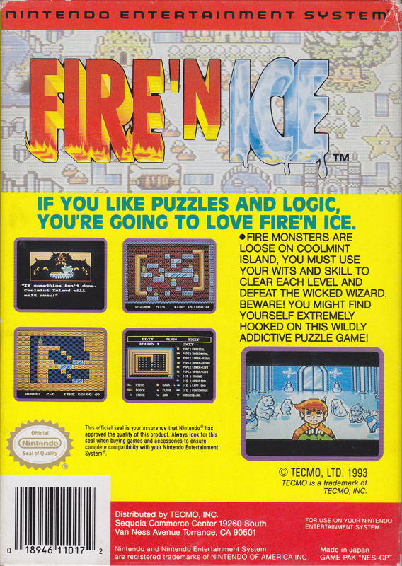 Back Cover for Fire 'n Ice (NES)