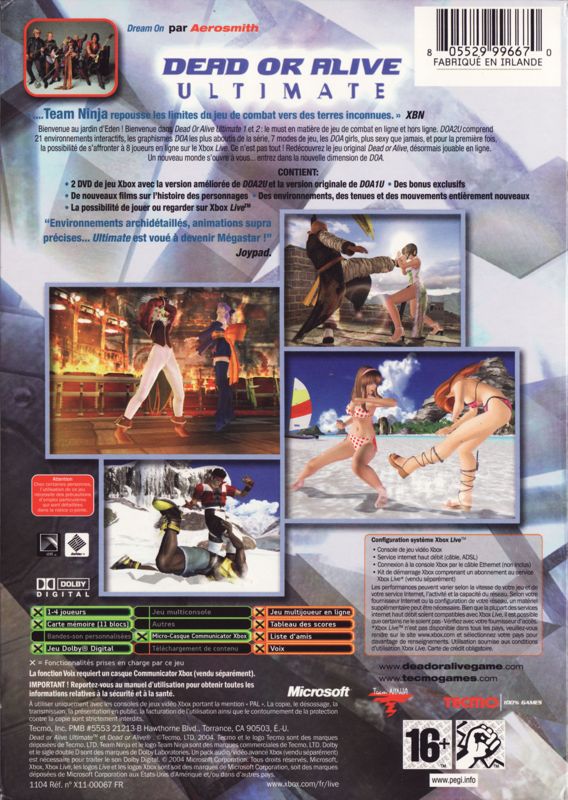 Back Cover for Dead or Alive: Ultimate (Xbox) (Double Disc Collector's Edition)