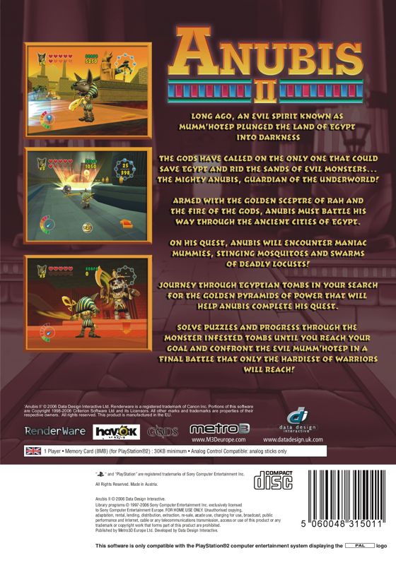 Back Cover for Anubis II (PlayStation 2)