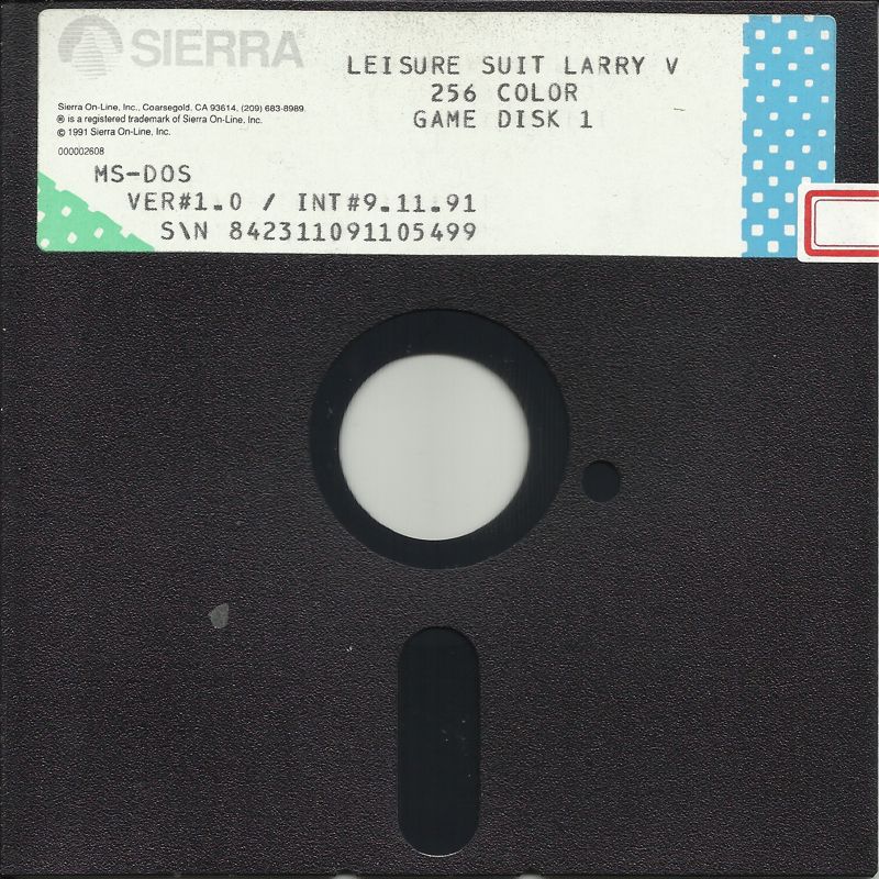 Media for Leisure Suit Larry 5: Passionate Patti Does a Little Undercover Work (DOS) (5.25" Release (256 Color version)): Disk (2/8) -- Game Disk 1 (1/7)