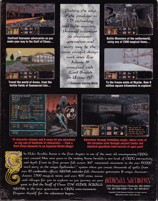 Back Cover for The Elder Scrolls: Arena (DOS) (3.5'' floppy release)