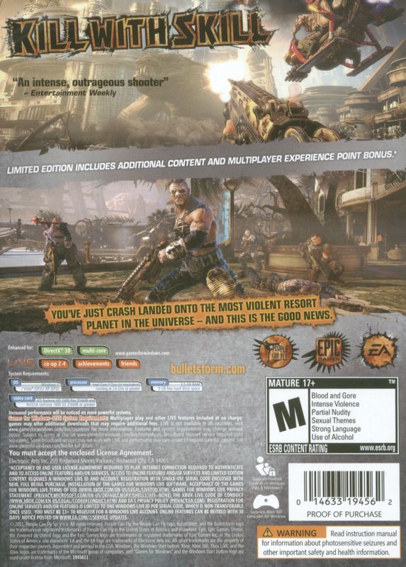 Back Cover for Bulletstorm (Limited Edition) (Windows)