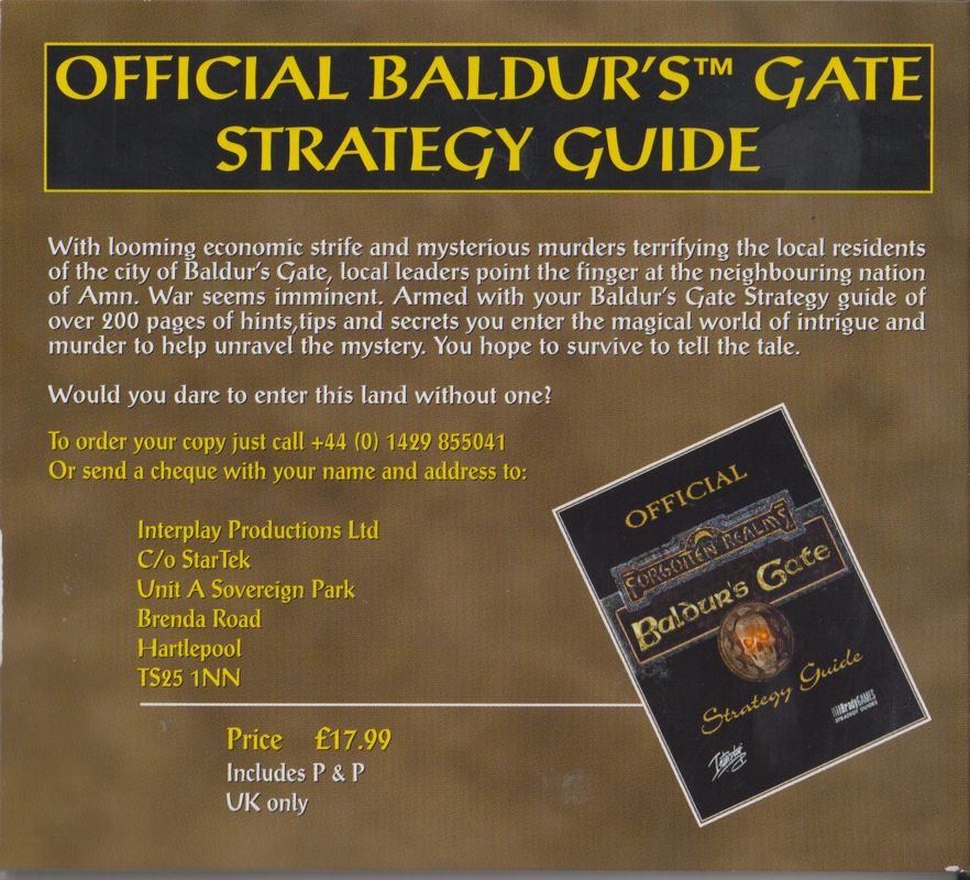 Other for Baldur's Gate (Windows) (French Internet version): Disc 4 Cardboard Case - Back