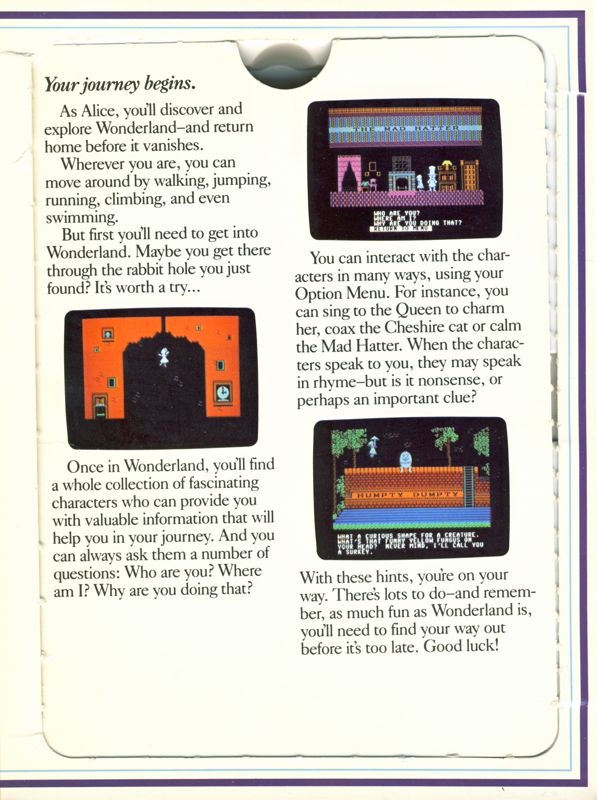 Inside Cover for Alice in Wonderland (Commodore 64): Right