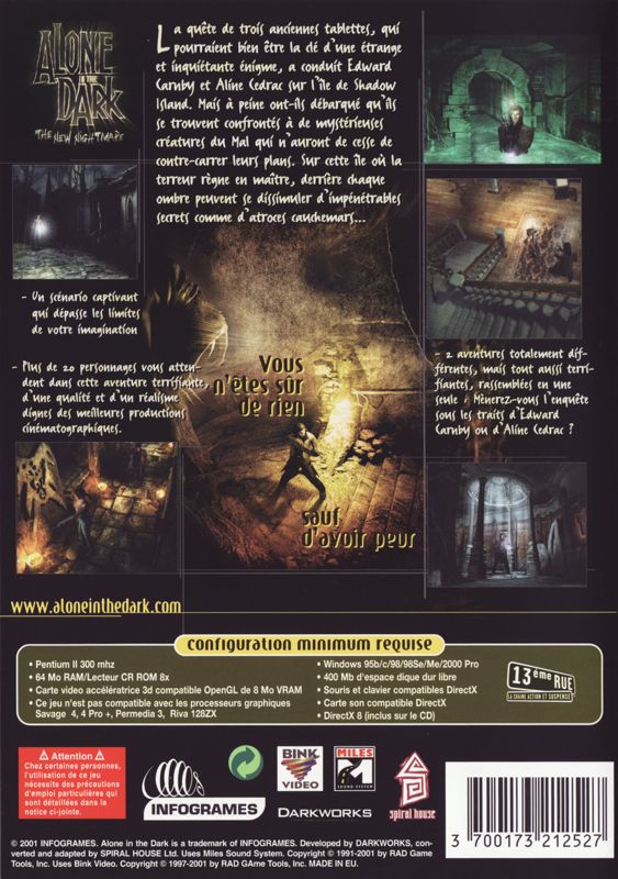 Back Cover for Alone in the Dark: The New Nightmare (Windows)