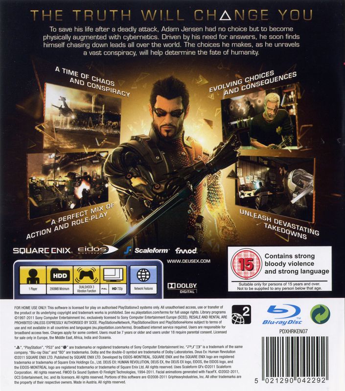 Back Cover for Deus Ex: Human Revolution (PlayStation 3)