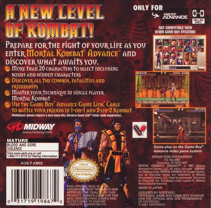 Back Cover for Ultimate Mortal Kombat 3 (Game Boy Advance)