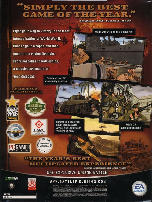 Back Cover for Battlefield 1942 (Windows) (Best Sellers release)