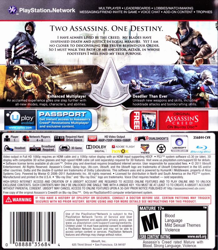 Back Cover for Assassin's Creed: Revelations (PlayStation 3)
