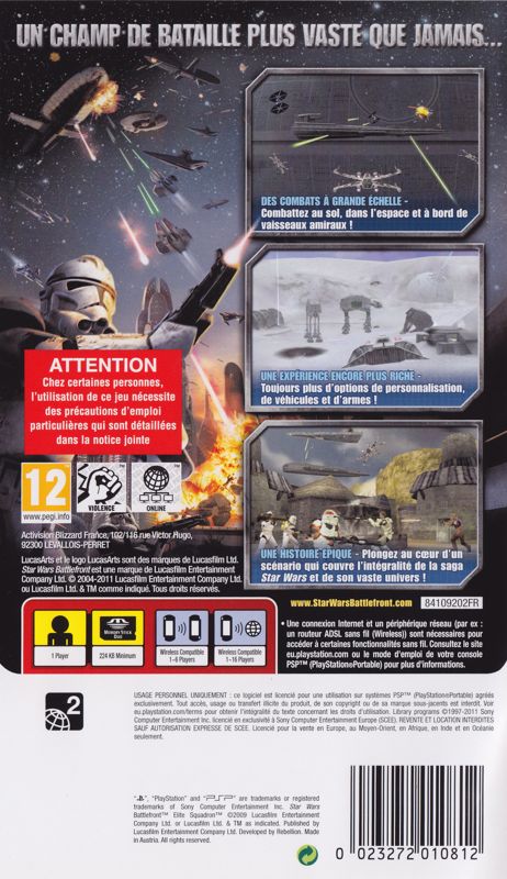 Back Cover for Star Wars: Battlefront - Elite Squadron (PSP) (PSP Essentials release)