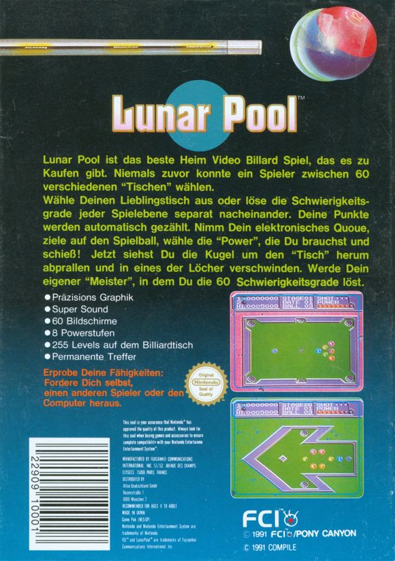 Back Cover for Lunar Pool (NES)