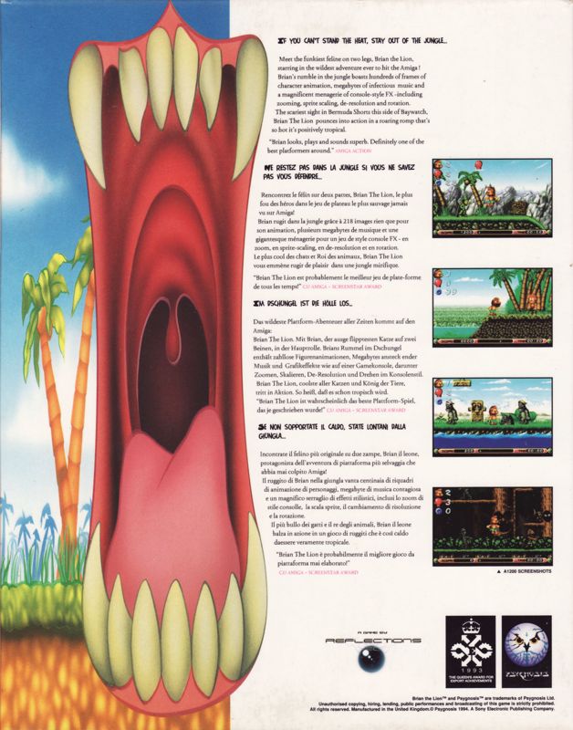 Back Cover for Brian the Lion Starring In: Rumble in the Jungle (Amiga)