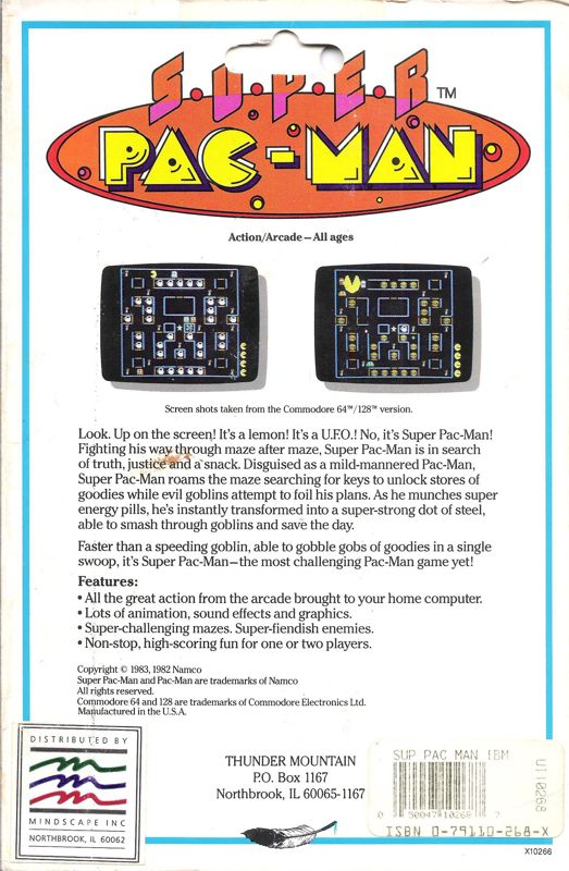 Back Cover for Super Pac-Man (DOS) (Alternative packaging)