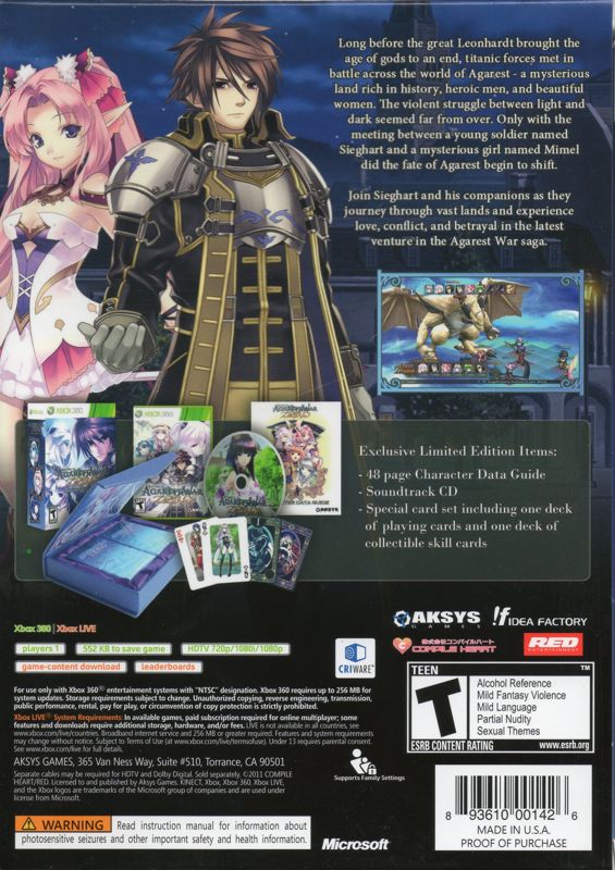 Back Cover for Record of Agarest War Zero (Limited Edition) (Xbox 360)