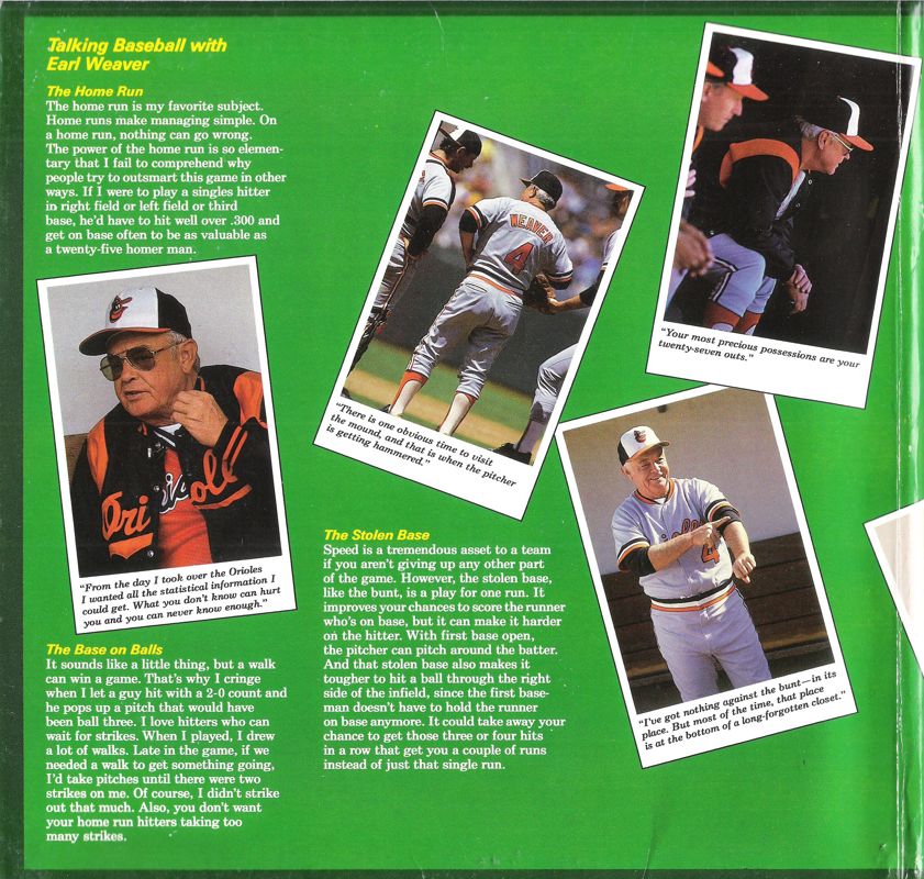 Inside Cover for Earl Weaver Baseball (DOS) (Dual Media Release (Tandy support)): Left