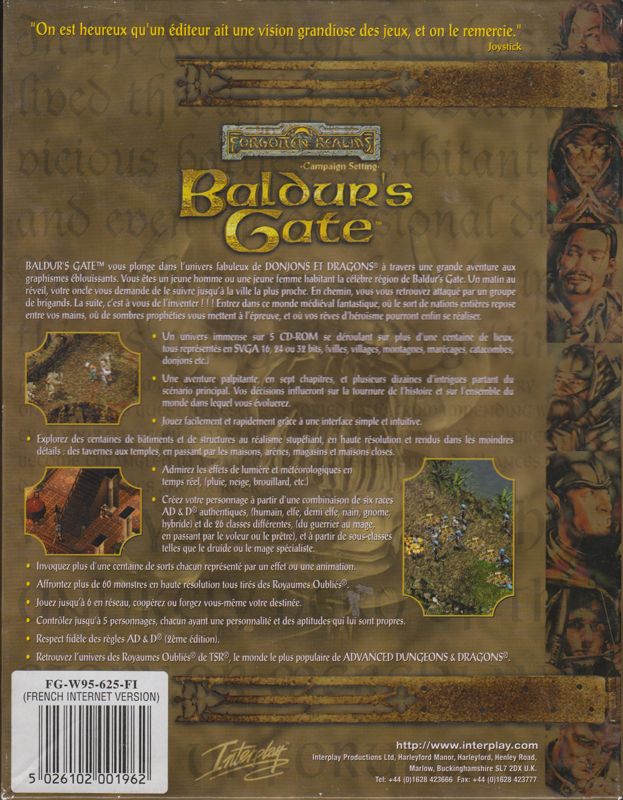 Back Cover for Baldur's Gate (Windows) (French Internet version)