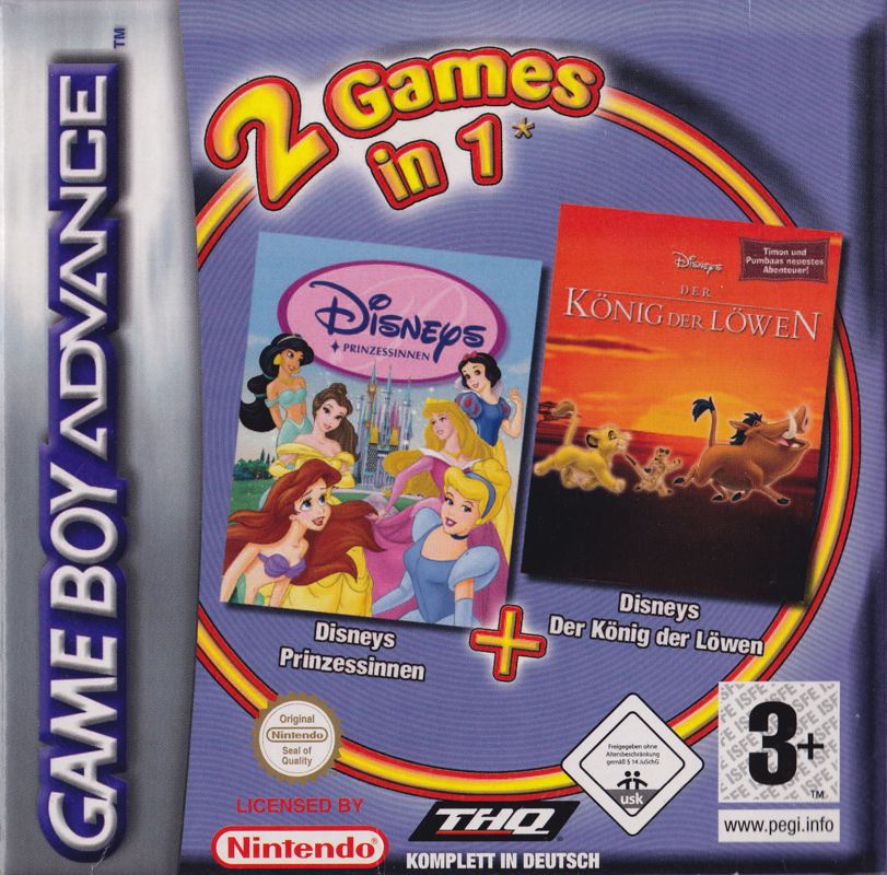 Front Cover for 2 Games in 1: Disney Princess + Disney's The Lion King (Game Boy Advance)