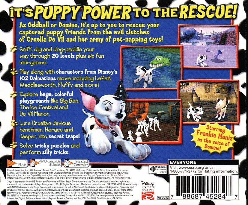Back Cover for Disney's 102 Dalmatians: Puppies to the Rescue (Dreamcast)