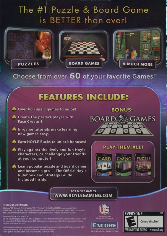 Back Cover for Hoyle Puzzle & Board Games (Macintosh and Windows)