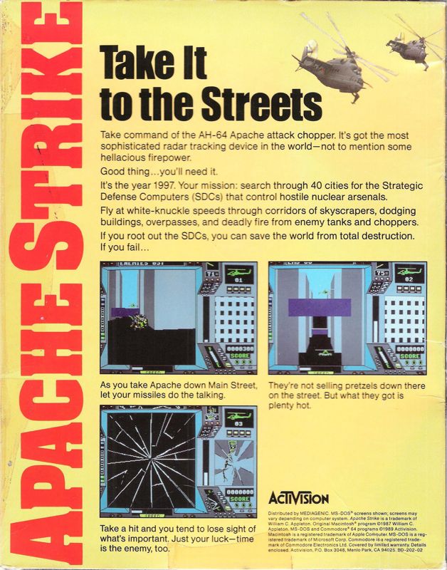 Back Cover for Apache Strike (DOS) (5.25" Release)