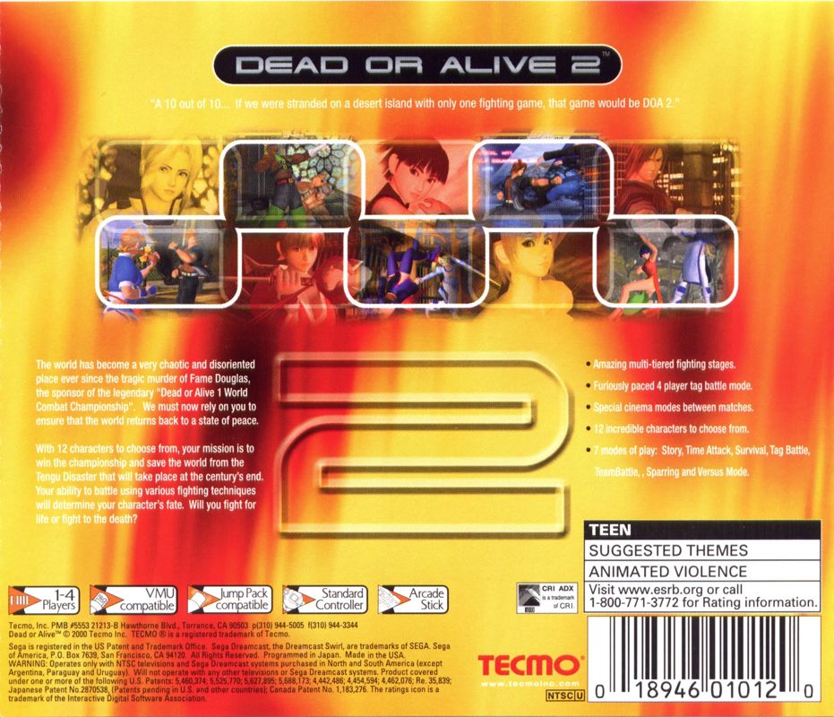 Back Cover for Dead or Alive 2 (Dreamcast)