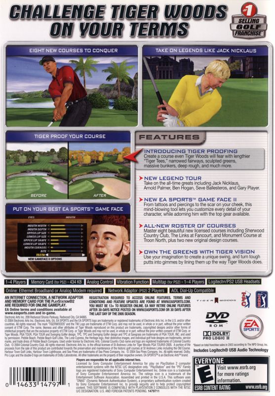 Back Cover for Tiger Woods PGA Tour 2005 (PlayStation 2)