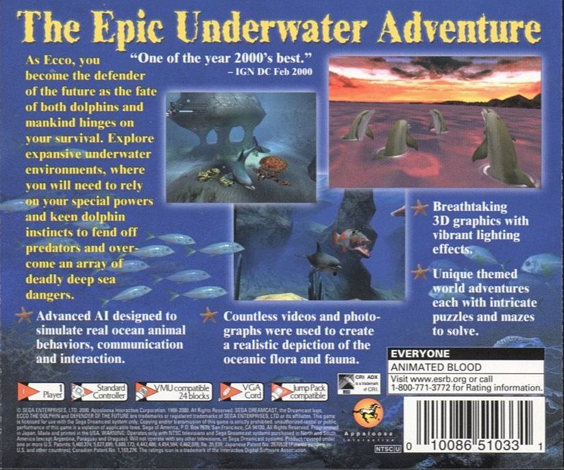 Back Cover for Ecco the Dolphin: Defender of the Future (Dreamcast)