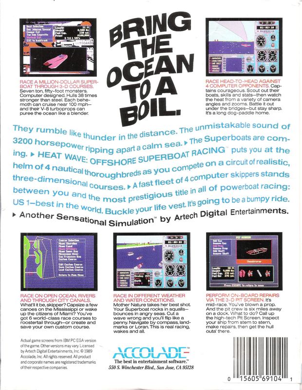 Back Cover for Heat Wave: Offshore Superboat Racing (DOS) (5.25" Release)