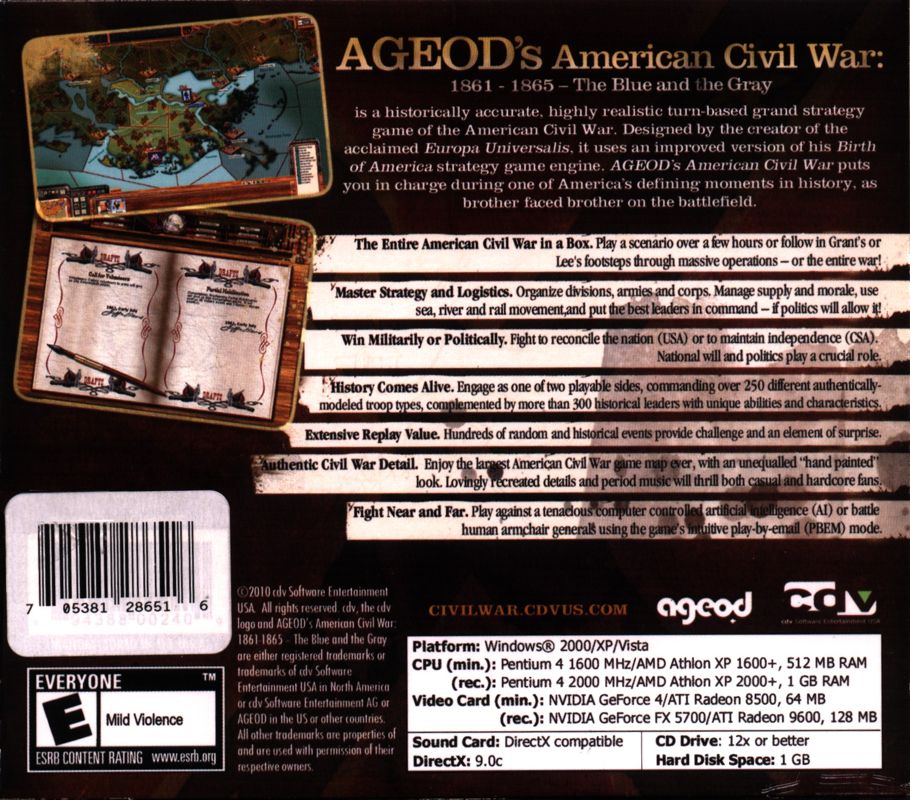 Back Cover for AGEOD's American Civil War (Windows)
