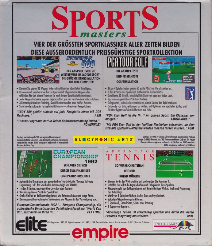 Back Cover for Sports Masters (Amiga)