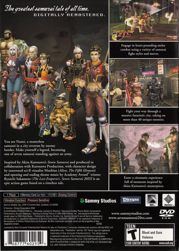 Back Cover for Seven Samurai 20XX (PlayStation 2)