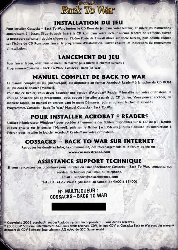 Inside Cover for Cossacks: Back to War (Windows) (Focus' Play Good Games!/Collection Stratégie 2005 re-release): Left side